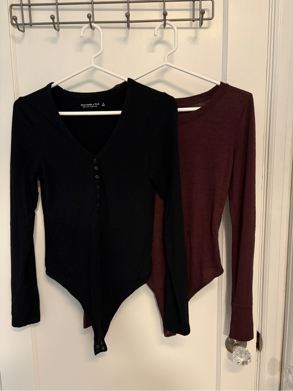 Abercrombie & Fitch Black and Burgundy Long-Sleeve Bodysuit Duo